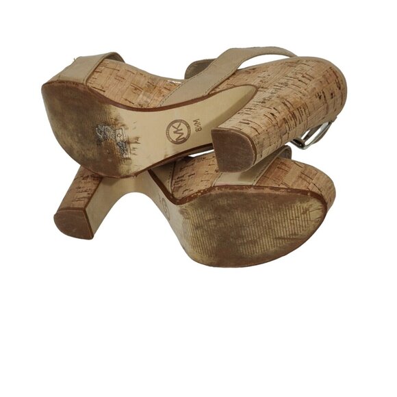 Michael Michael Kors Tan Platform Block Cork Heels Sandal Women Size 8.5 M FLAW - Picture 7 of 10